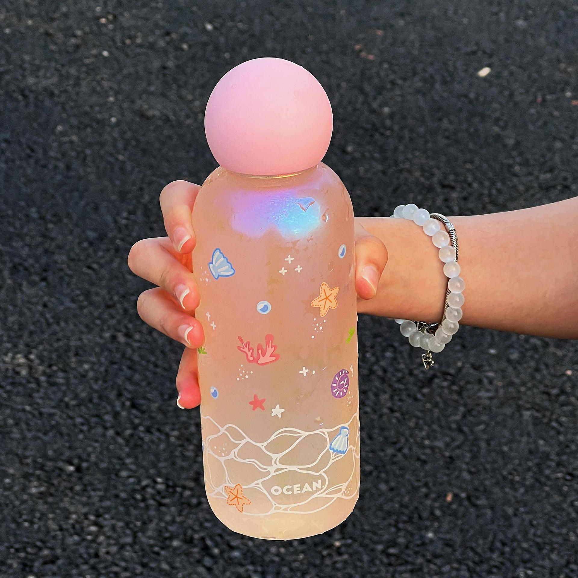 Glass Drinking Bottle for Women BPA-Free Butterfly Design Reusable Eco-Friendly