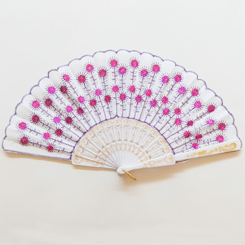 Women's Lace Fan High-Quality Breathable Fabric Artistic Floral Motifs