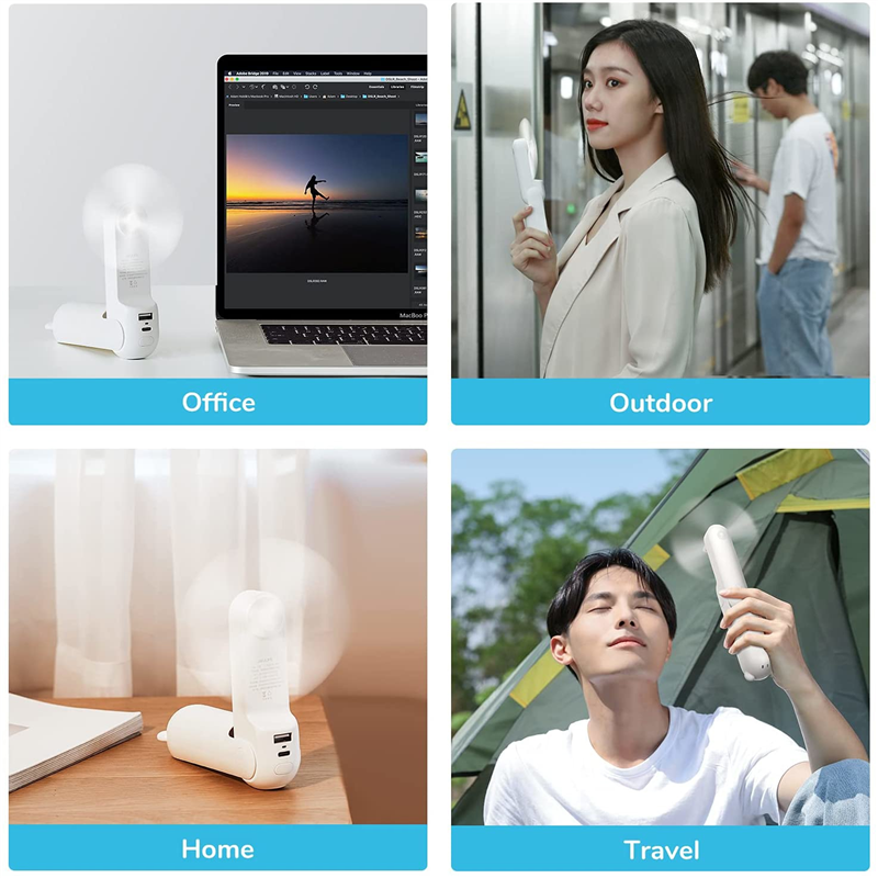 Foldable Rechargeable Handheld Fan with Power Bank and Dual USB Ports Unisex One-Size