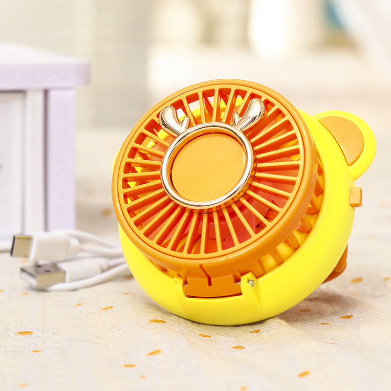Ladies Portable Hand Fan with Integrated Mirror USB Rechargeable Cute Animal Design Lightweight