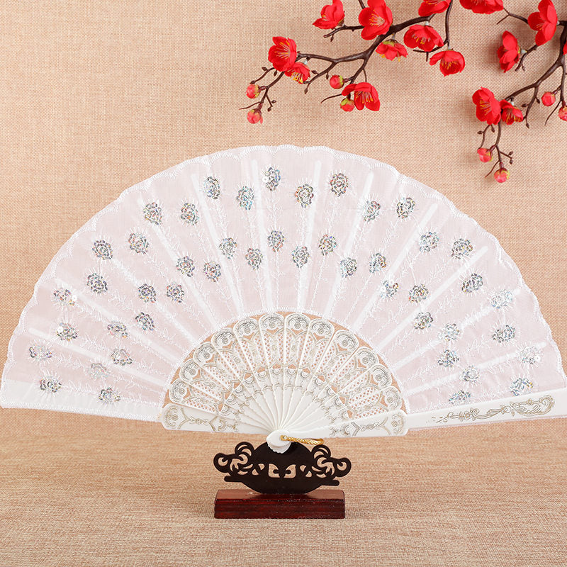 Ladies Hand Fan Bamboo Frame Paper Elegant Floral Design Portable Foldable