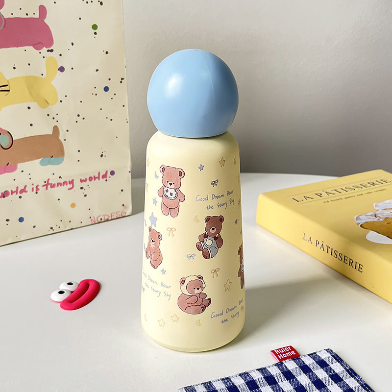 Insulated Water Bottle with Bear Design BPA-Free Plastic Leak-Proof Flip Lid for Women
