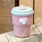 Reusable Drinking Cup with Straw BPA-Free Plastic Hello Kitty Design Compact Dishwasher Safe