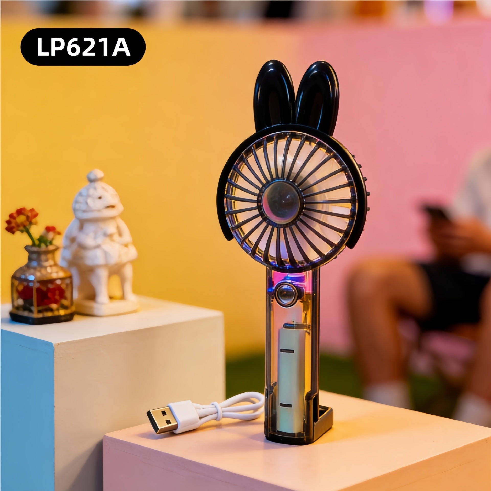 Portable Hand Fan for Women USB Rechargeable Quiet Operation Cute Rabbit Design