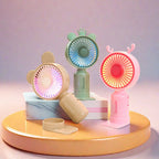 Portable USB Mini Fan with Folding Stand and LED Night Light Quiet Desk Fan