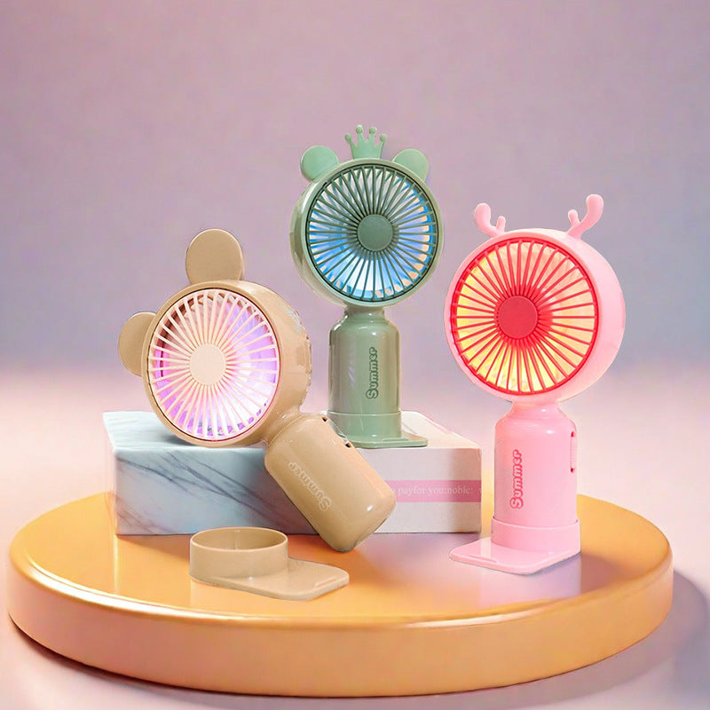 Portable USB Mini Fan with Folding Stand and LED Night Light Quiet Desk Fan