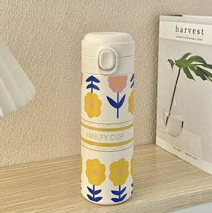 Women’s Insulated Water Bottle Double Wall Leak-Proof Cap Floral Design BPA-Free