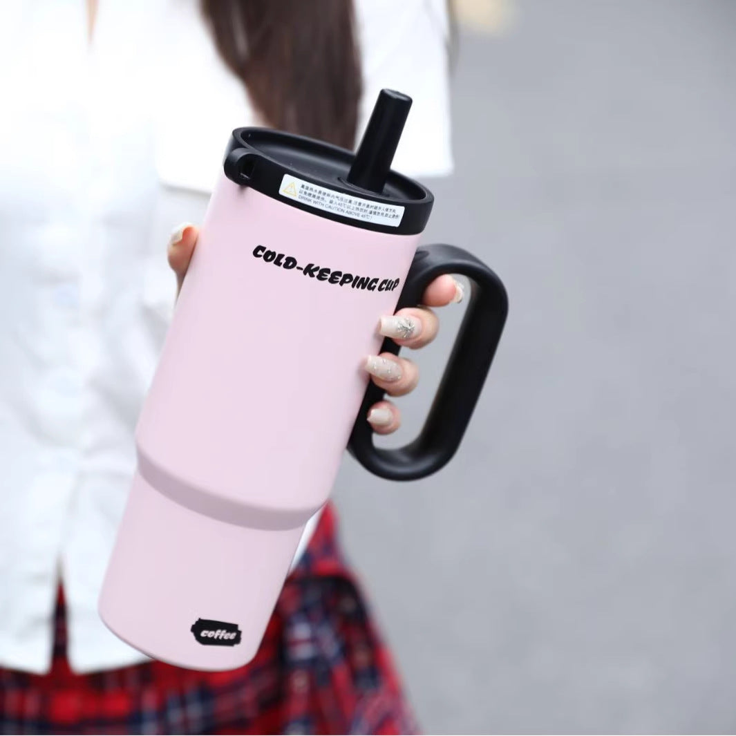 Women's Insulated Stainless Steel Cup With Straw Spill-Resistant Travel Tumbler