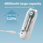 Foldable Rechargeable Mini Handheld Fan with Power Bank USB-C USB-A Ports and Wrist Strap