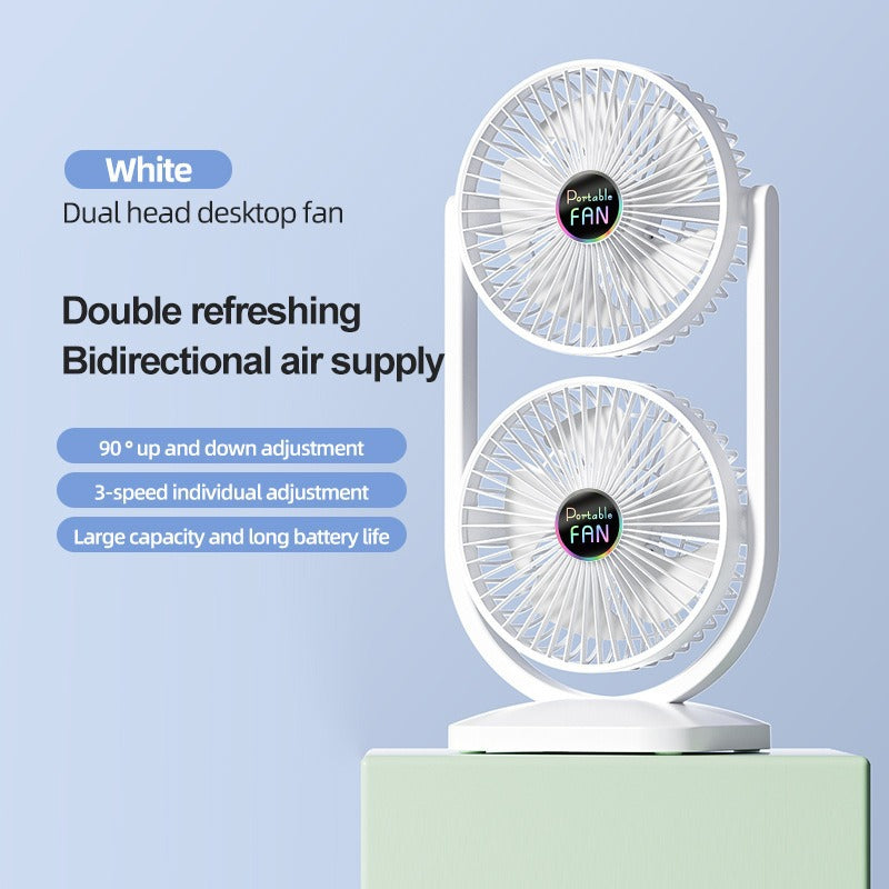 Ladies Table Fan Adjustable Height 3 Speeds Dual Airflow Battery Powered