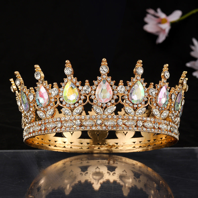 Women’s Crown with Green Gemstones Black Metal Elegant Floral Design