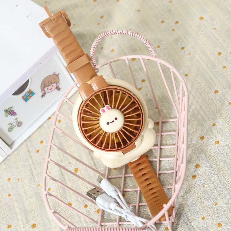 Portable Handheld Fan Cute Rabbit Design USB Rechargeable Adjustable Speed Battery Powered