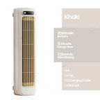 Rechargeable Wireless Tower Fan Portable Quiet Motor 3 Speeds Khaki