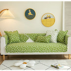 Ladies Sofa Throw Cotton Cover with Yellow White Floral Pattern and Cushions