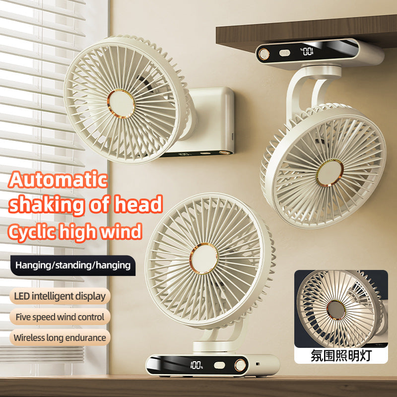 Wall Fan With Automatic Oscillation 5 Speed Levels LED Display Rechargeable Wireless