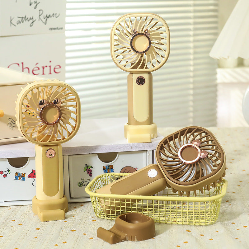 Portable USB Handheld Fan with Ergonomic Grip and Integrated LED Light for Travel and Home Use