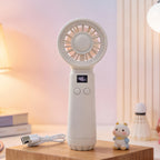 Rechargeable Portable Mini Fan with LCD Display and Bear Ears, Quiet Handheld Fan