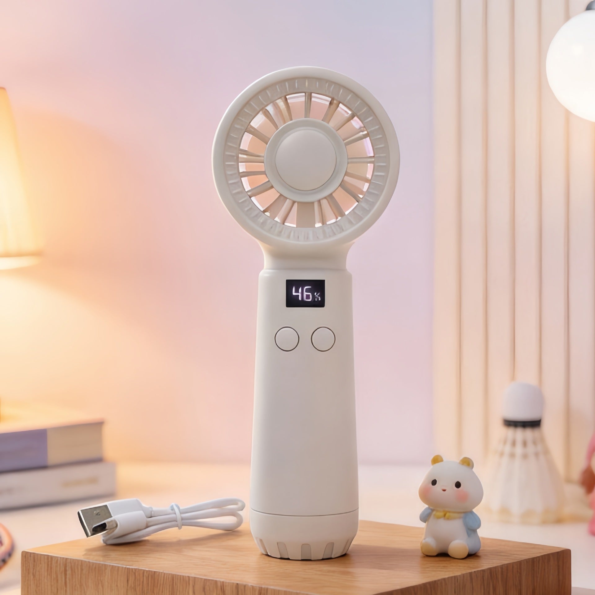 Rechargeable Portable Mini Fan with LCD Display and Bear Ears, Quiet Handheld Fan