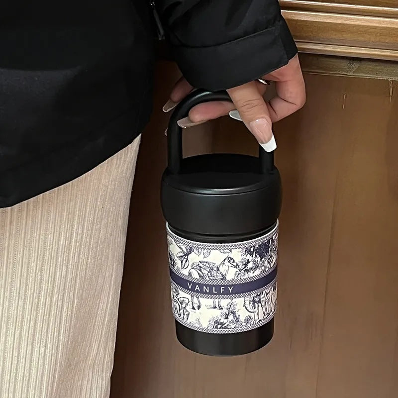 Women's Insulated Travel Mug with Carrying Handle Stylish Thermos Cup