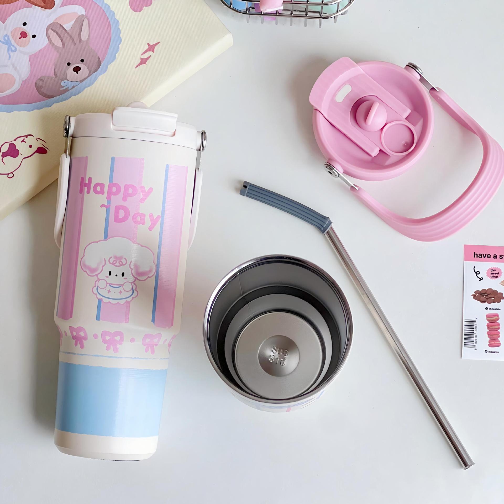 Insulated Stainless Steel Water Bottle for Women with Cute Dog Design Leak-Proof Lid