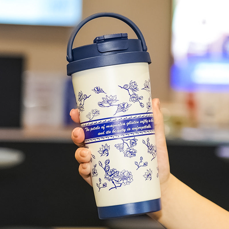 Insulated Stainless Steel Travel Mug with Leak-Proof Cap and Carry Handle for Coffee and Tea