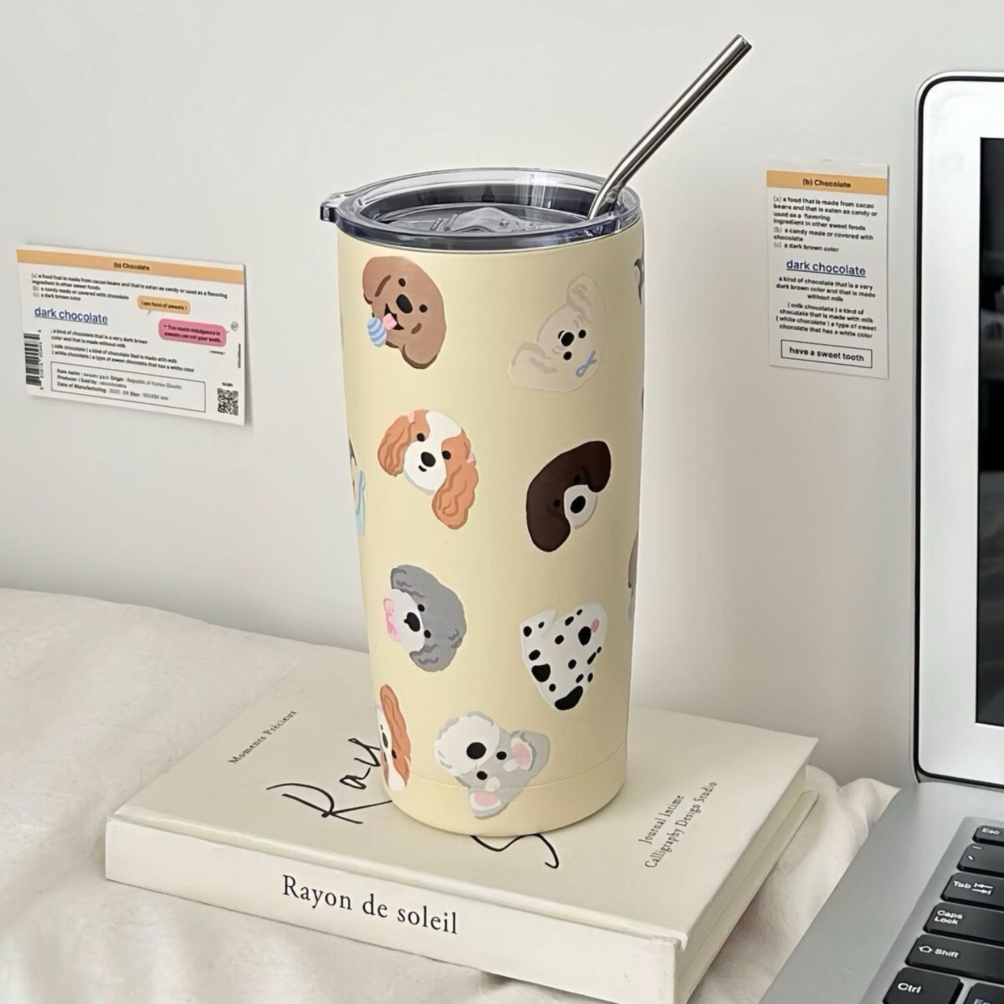 Women's Insulated Travel Mug with Spill-Proof Silicone Lid and Dog Design