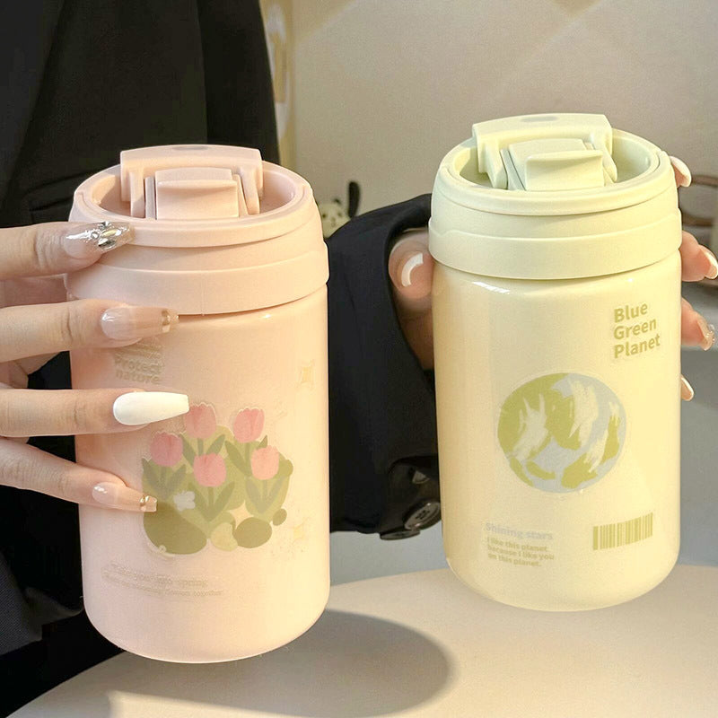 Ladies Insulated Travel Mug BPA-Free Plastic Self-Seal Spill-Proof Double-Walled Coffee Cup