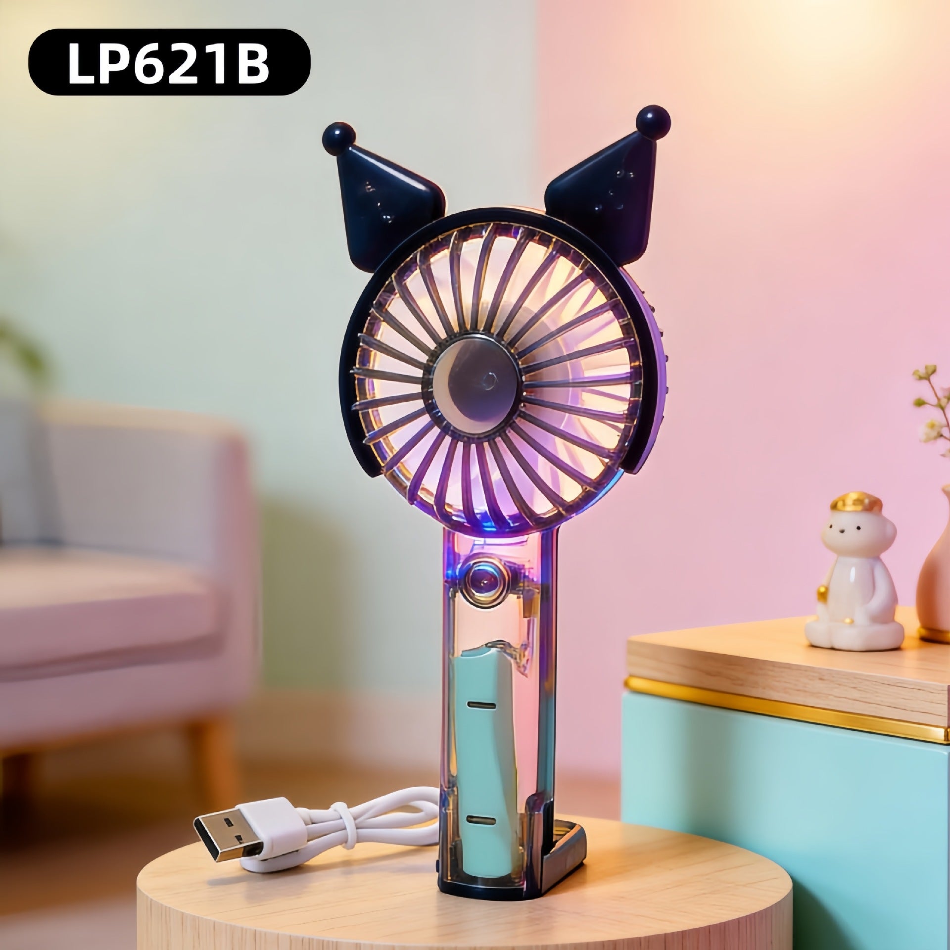 Portable Hand Fan for Women USB Rechargeable Quiet Operation Cute Rabbit Design
