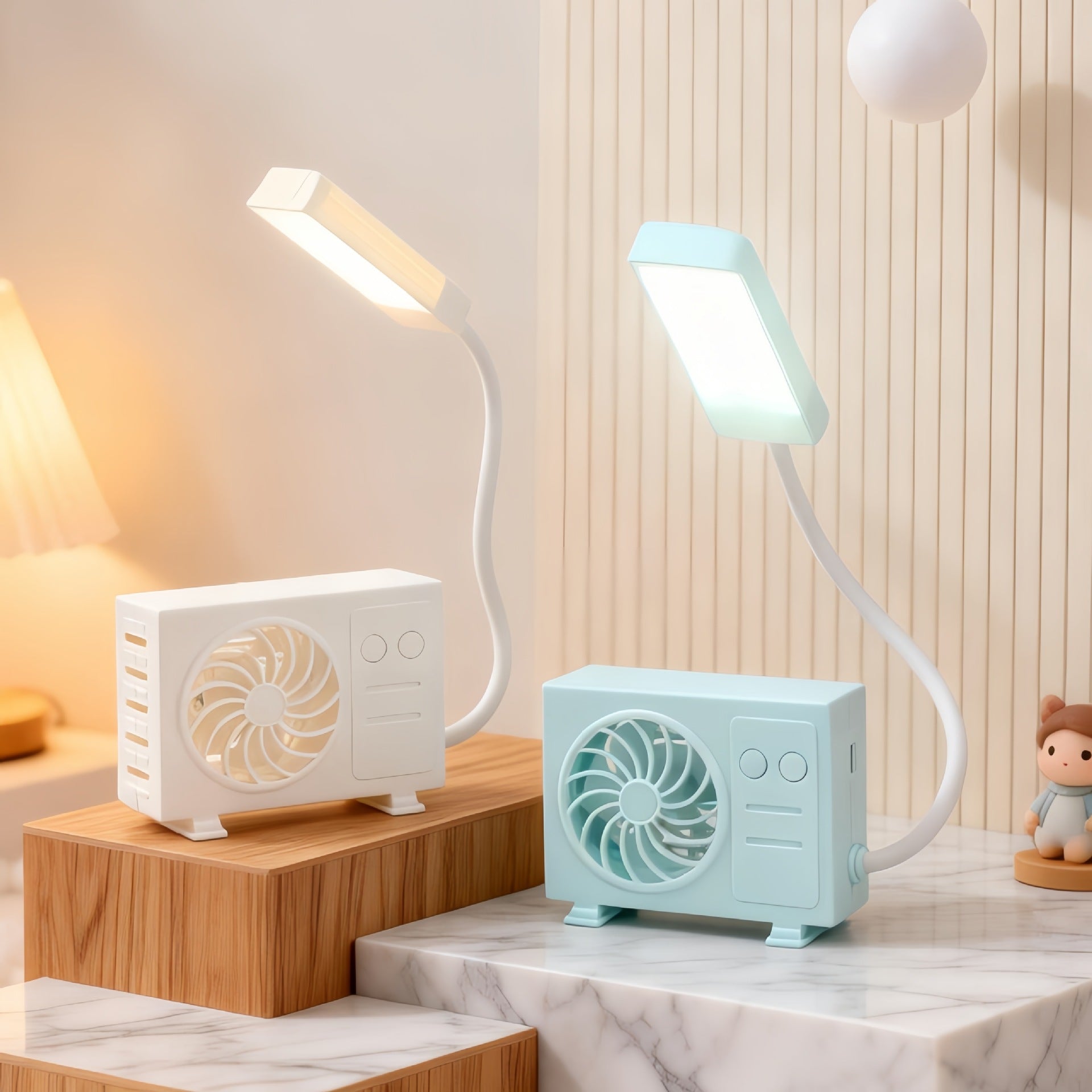 Multifunctional Table Lamp with Built-In Fan USB Powered Adjustable Brightness Compact Design