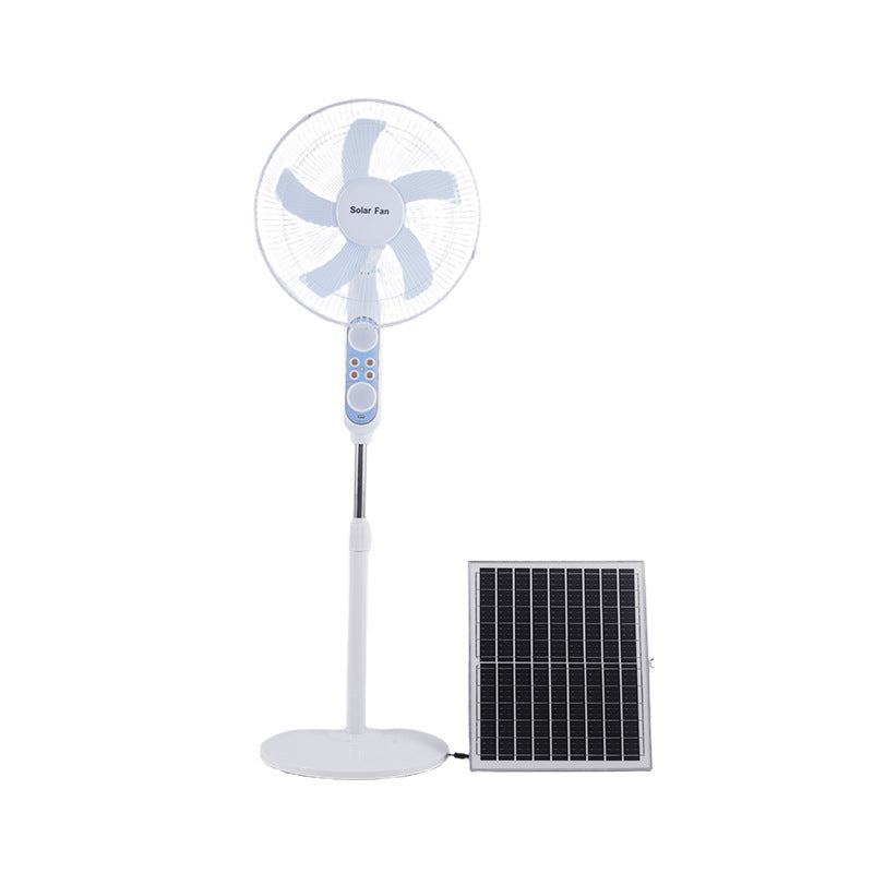 Brehn Solar-Powered Stand Fan Adjustable Height Battery Backup Outdoor Indoor Cooling