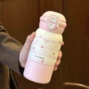 Insulated Stainless Steel Water Bottle with Leak-Proof Push Closure and Animal Design for Women
