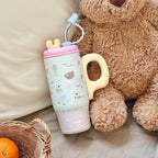 Women’s BPA-Free Plastic Water Bottle with Carry Handle and Integrated Straw Floral Design