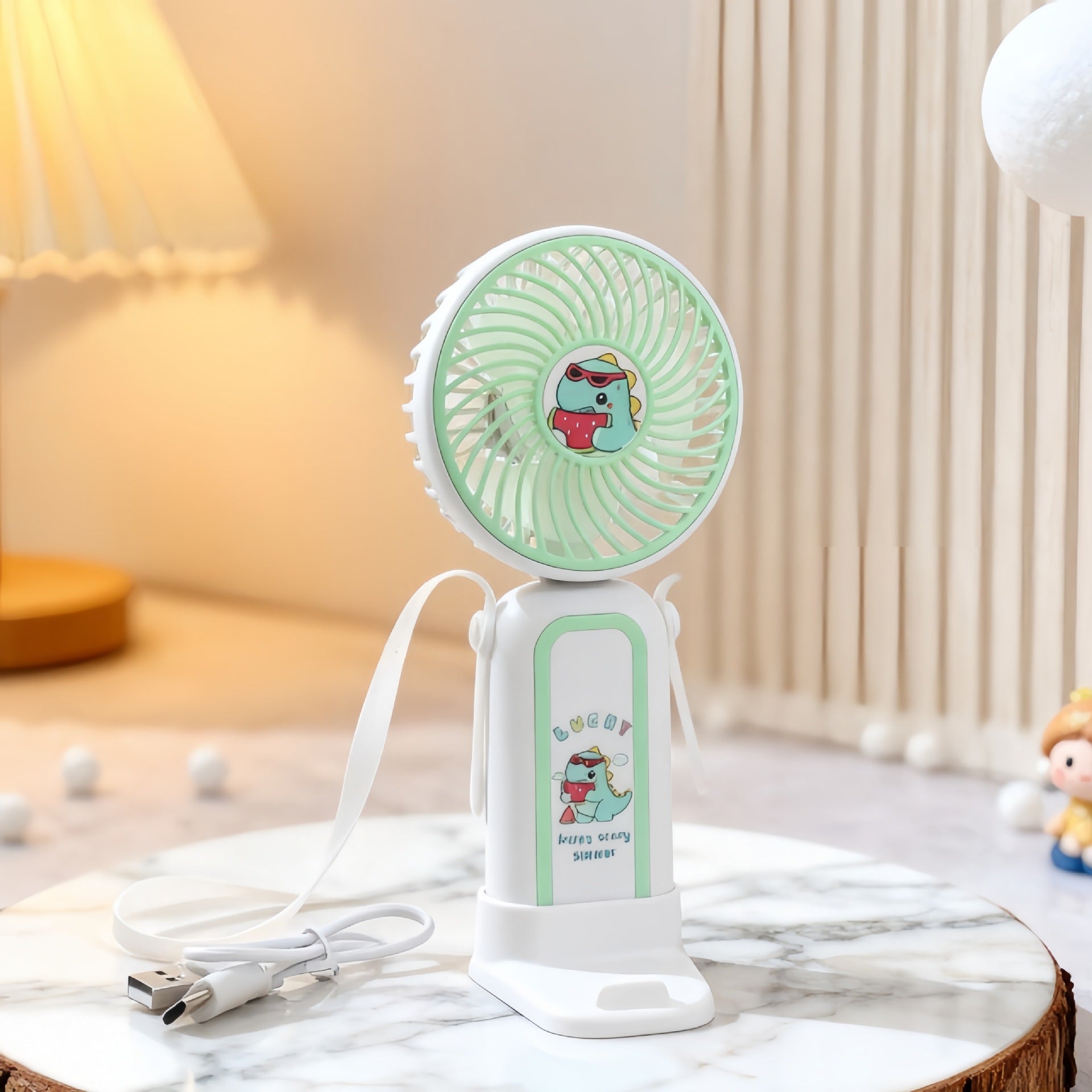 Portable USB Rechargeable Hand Fan for Women with Cute Cartoon Design and Adjustable Speed