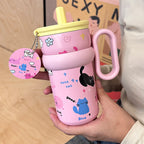 Women’s BPA-Free Drinking Container with Cat Design and Hygienic Lid Ergonomic Handle