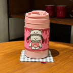 Women's Insulated Plastic Coffee Mug Double-Walled Flip Lid Cute Rabbit Design