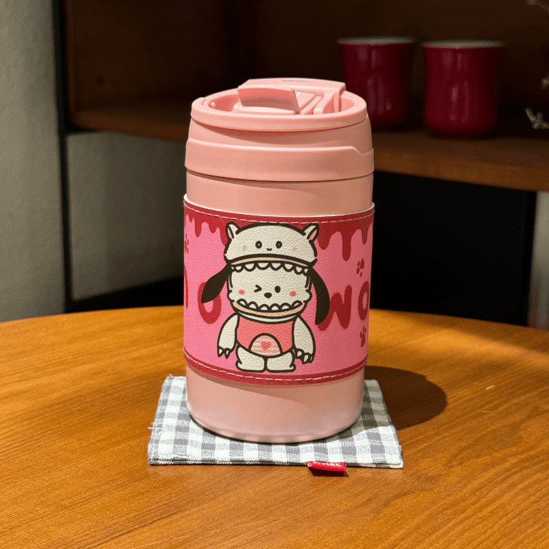 Women's Insulated Plastic Coffee Mug Double-Walled Flip Lid Cute Rabbit Design