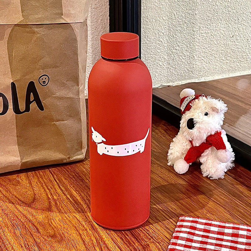 Insulated Water Bottle for Women Double-Walled Eco-Friendly Reusable Bottle with Dog Design and Flip Lid