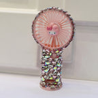 Rechargeable Portable Handheld Fan with Rhinestone Accents and Cat Emblem