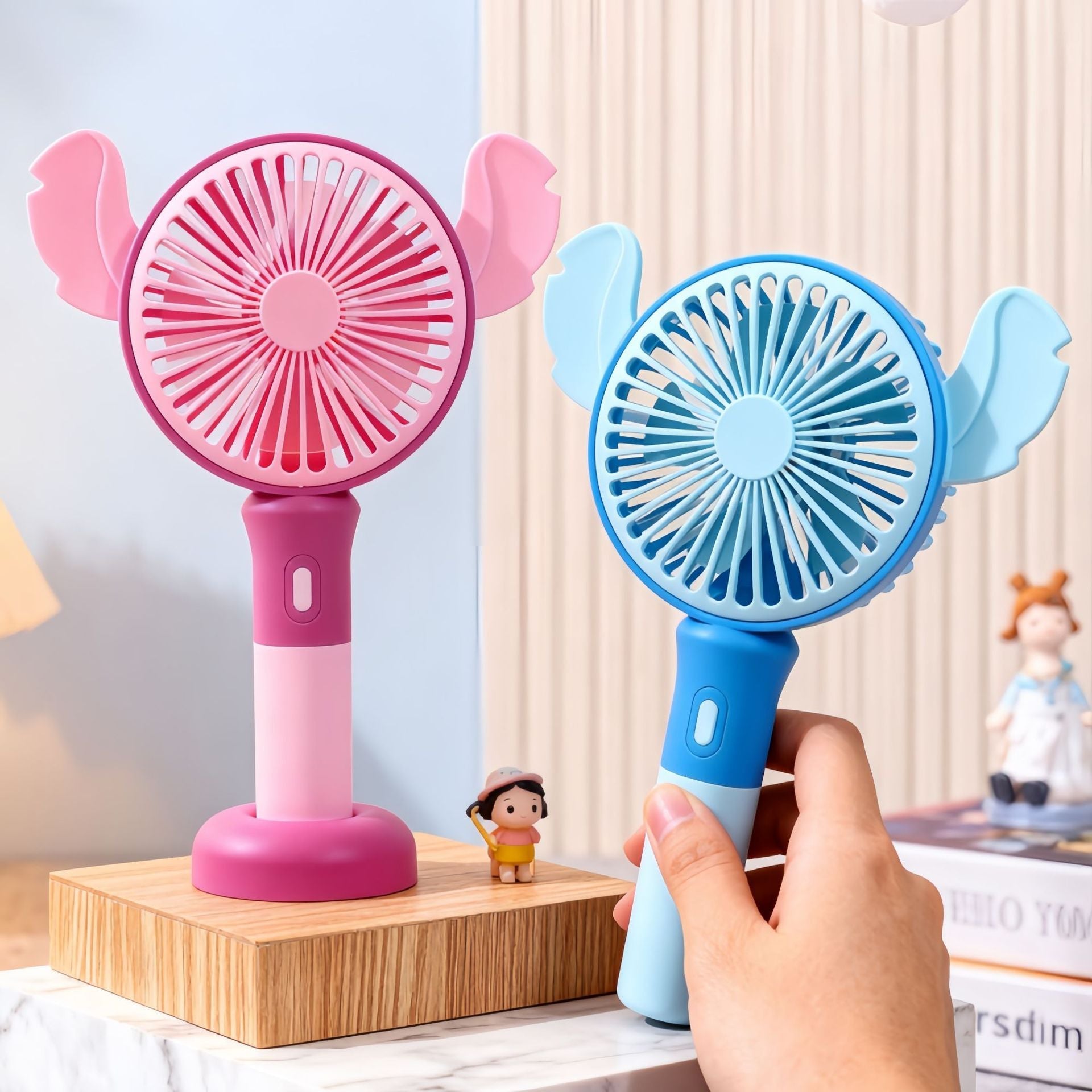 Portable Handheld Fan with Cute Animal Design USB Rechargeable Lightweight Personal Fan
