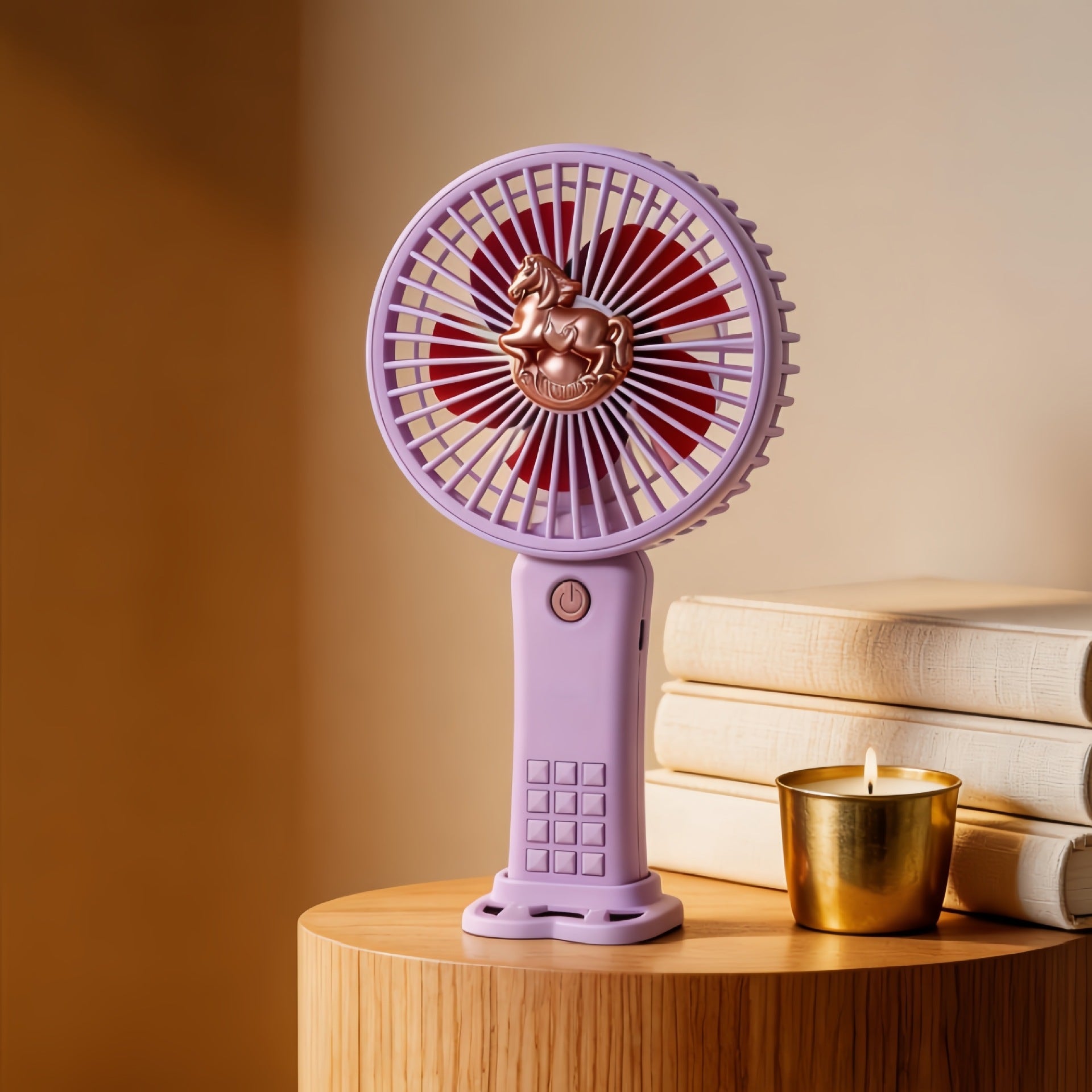 Portable Rechargeable Hand Fan for Women with Playful Horse Motif Multiple Speeds Compact Design