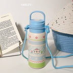 Women's Insulated Water Bottle BPA-Free Plastic Animal Design with Carrying Strap Leak-Proof