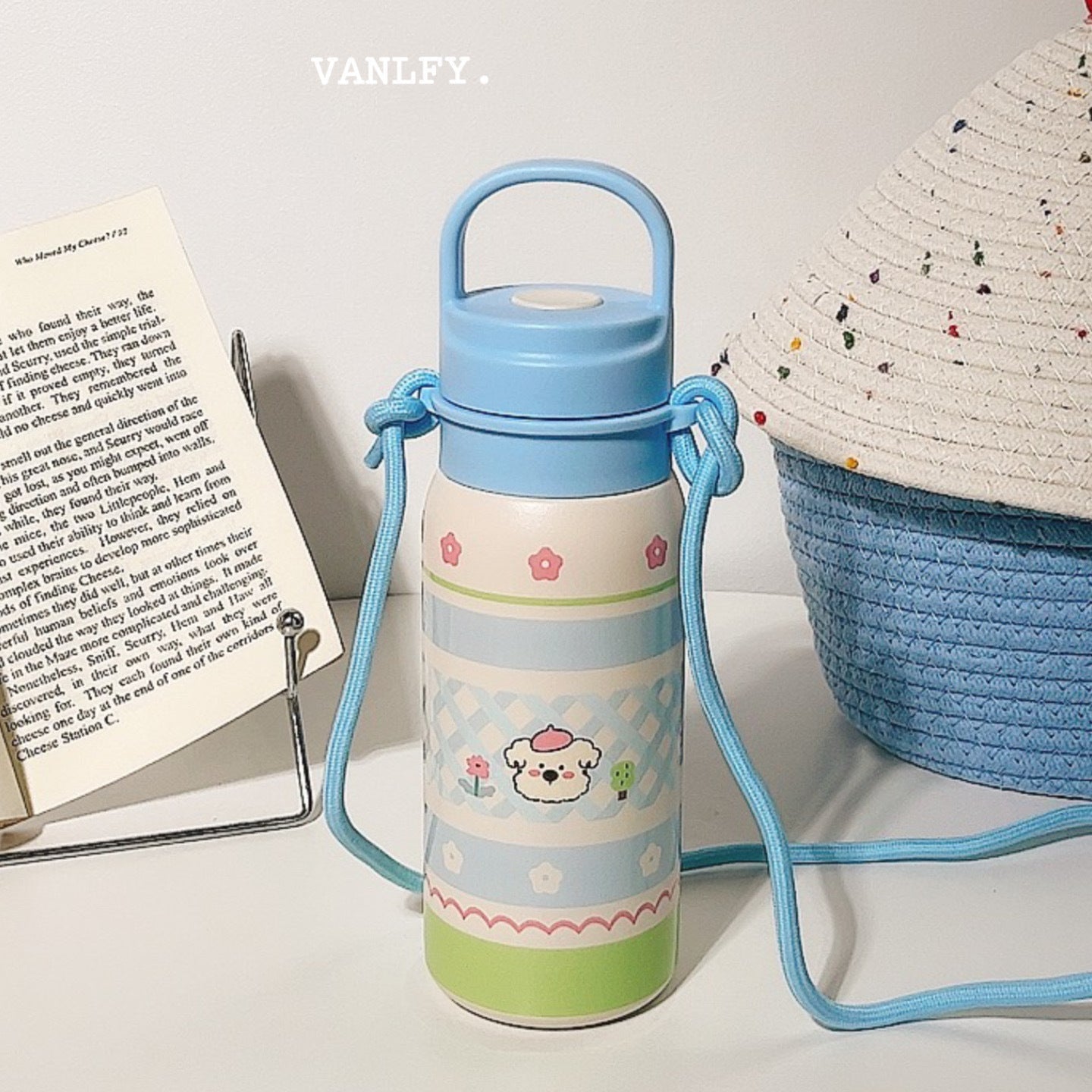 Women's Insulated Water Bottle BPA-Free Plastic Animal Design with Carrying Strap Leak-Proof