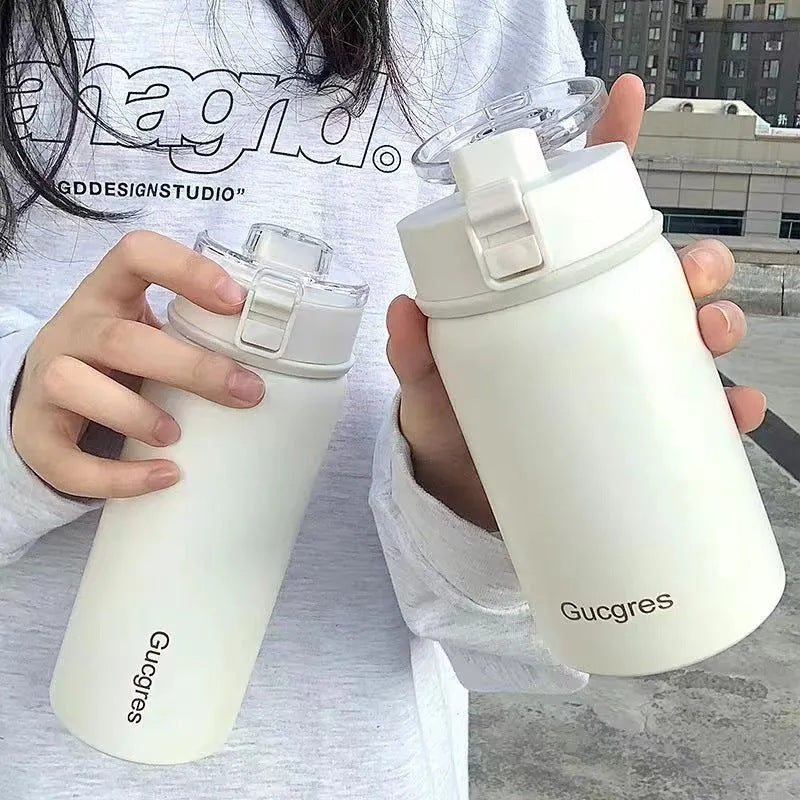 Women's Stainless Steel Insulated Water Bottle with Flip Lid Ergonomic Design