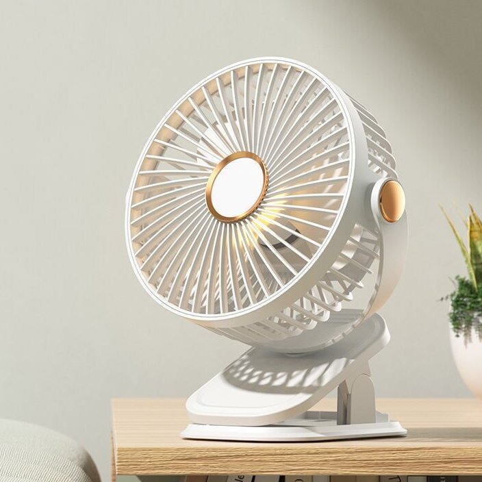 Portable Table Fan with Variable Speeds and Integrated LED Light