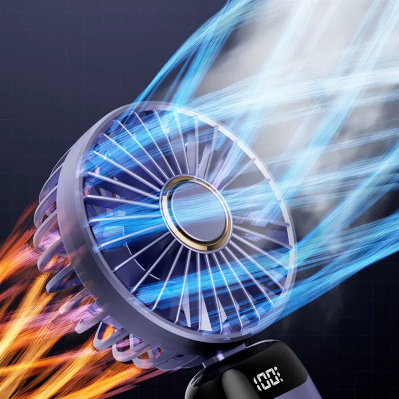 Foldable Rechargeable Handheld Fan with LED Battery Indicator and Detachable Charging Station