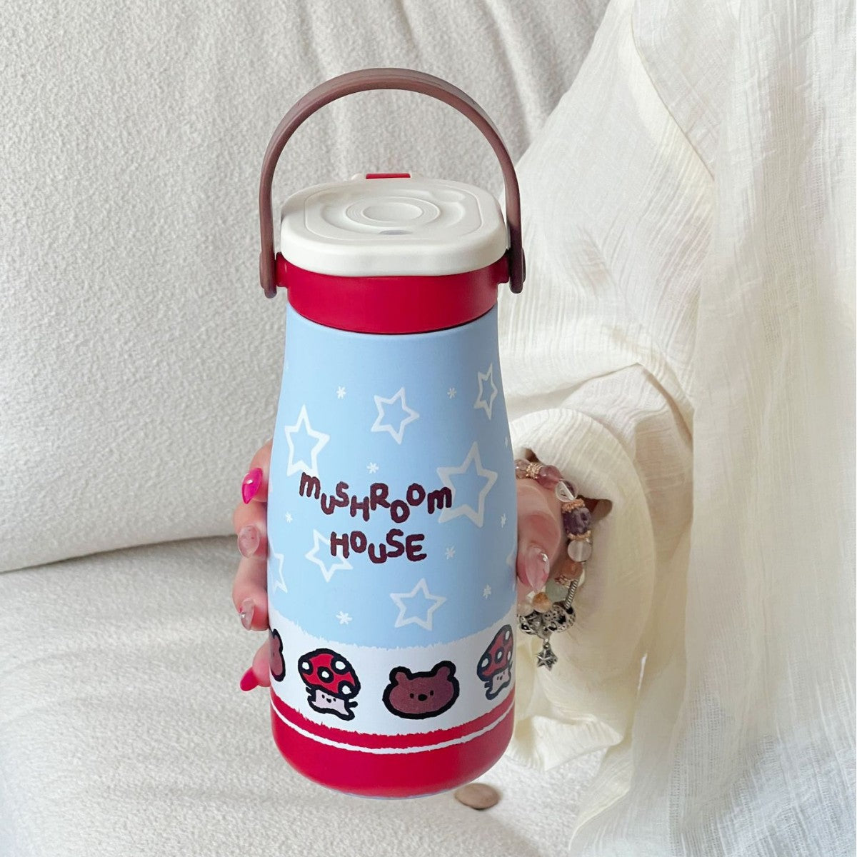 Playful Insulated Water Bottle BPA-Free Plastic with Handle and Animal Design for Women