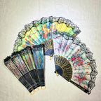 Ladies Elegant Hand Fan Floral Design Lace Edges Compact Lightweight