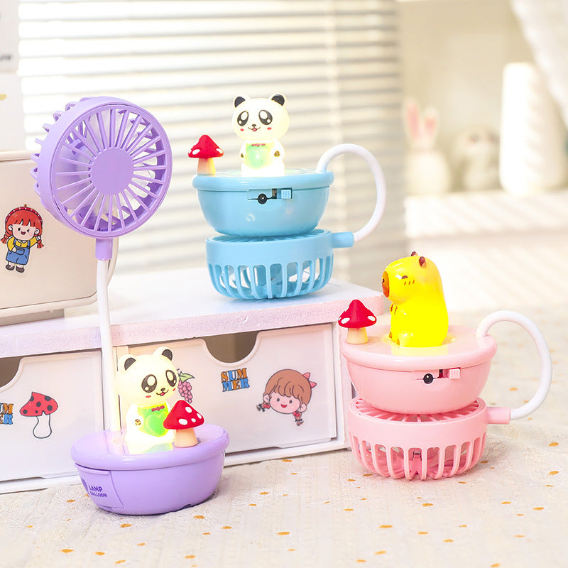 USB Desk Fan with Colorful LED Light Portable Quiet Table Fan for Women Adjustable Tilt