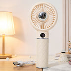 Women Portable Hand Fan with Digital Speed Display and Bear Design USB Rechargeable