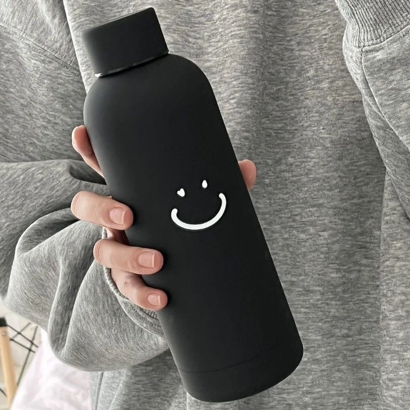 Women’s Stainless Steel Insulated Water Bottle with Smiley Design Leak-Proof Lid